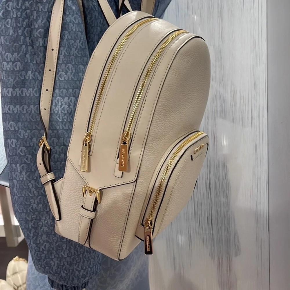 Michael Kors Jaycee Medium Pebbled Leather Backpack Light Cream